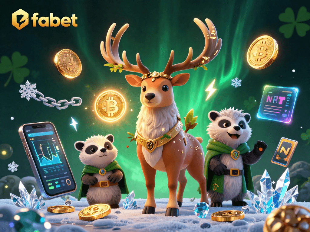 Engage with fabet's colorful 3D illustration featuring Celtic elements and crypto gaming.