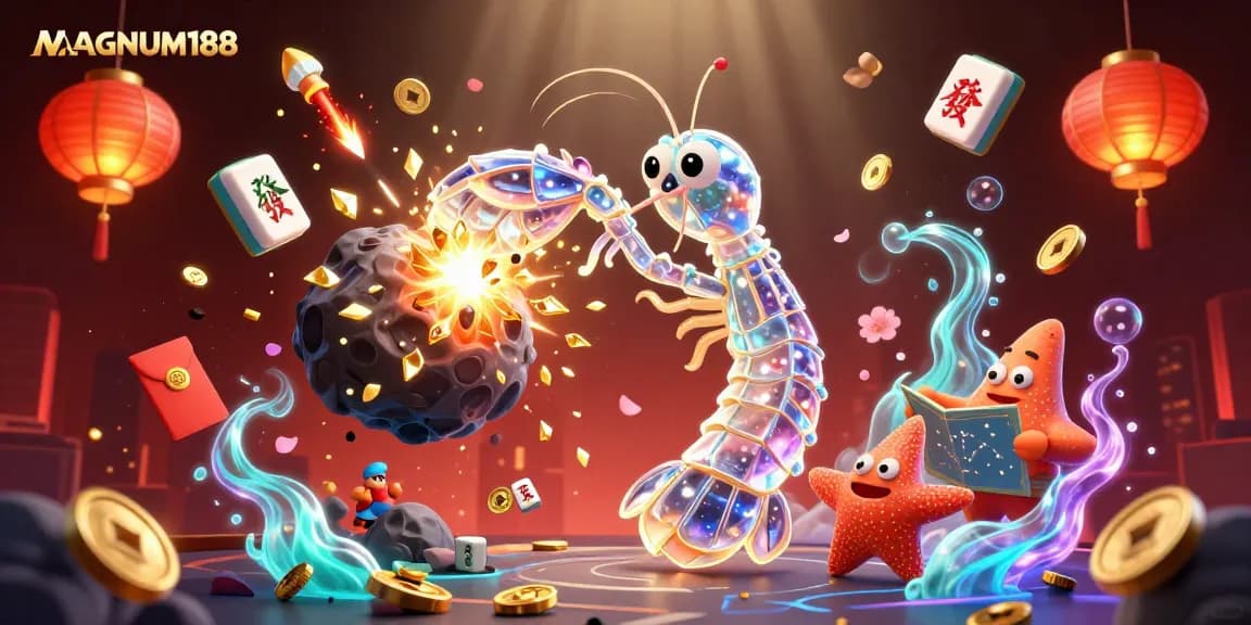 Experience excitement with MAGNUM188, featuring vibrant 3D casino elements and dynamic characters celebrating wins.