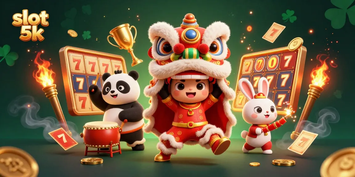 Spin and win with slot 5k, featuring vibrant 3D characters and festive jackpot elements.