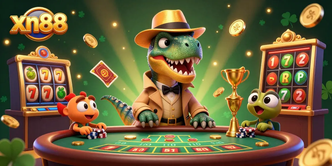 Engage in thrilling gameplay at xn88 with animated slot reels and vibrant characters in a casino setting.