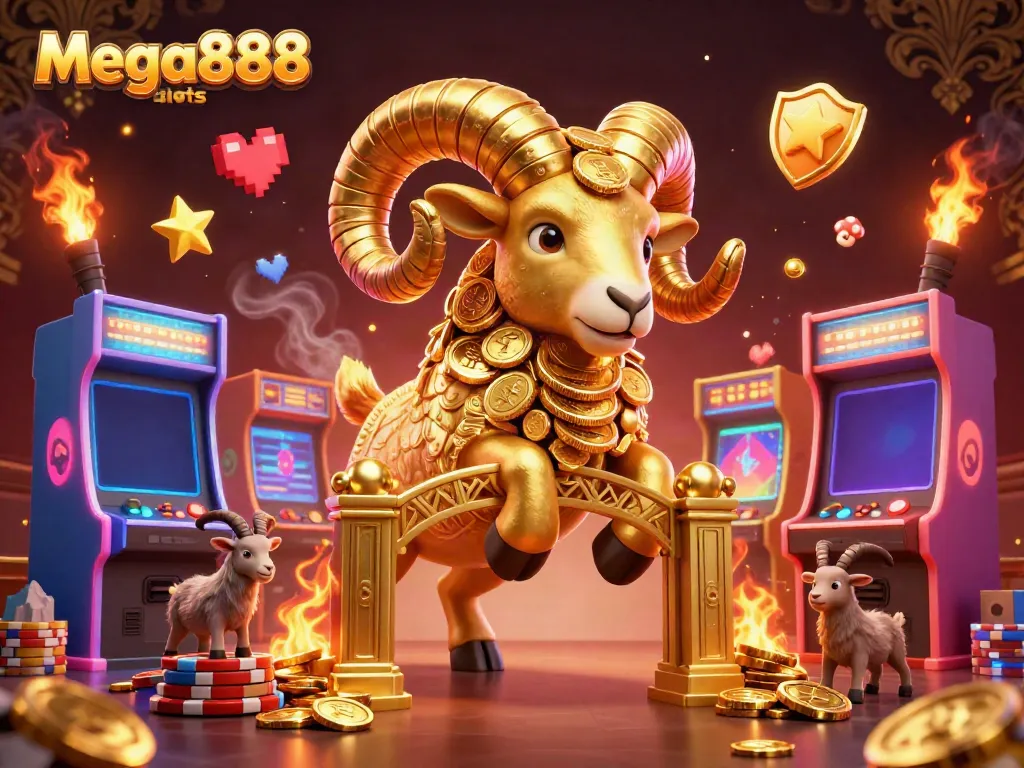 Experience thrilling Mega888 slots with a vibrant scene featuring dynamic gaming elements and characters.
