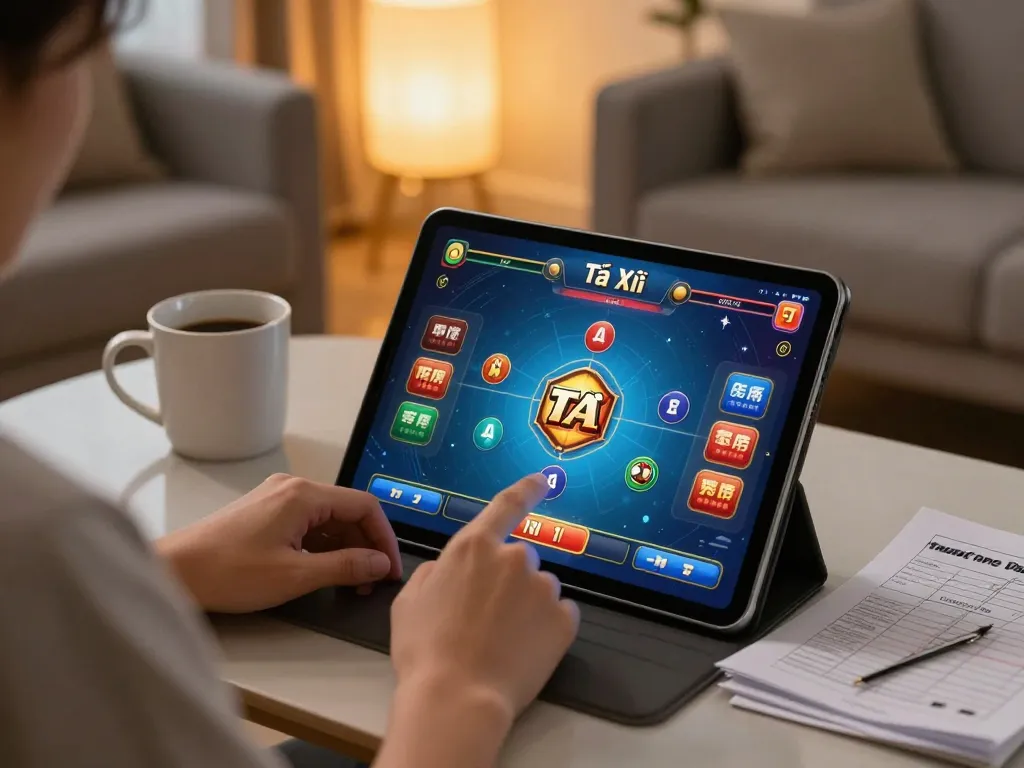 Engaging in online Tài Xỉu gameplay on taixiuonlinego interface in a cozy home setting.