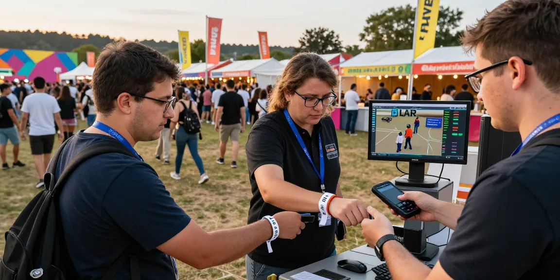 Control de acceso con pulseras at vibrant festival entry, showcasing efficient access management.