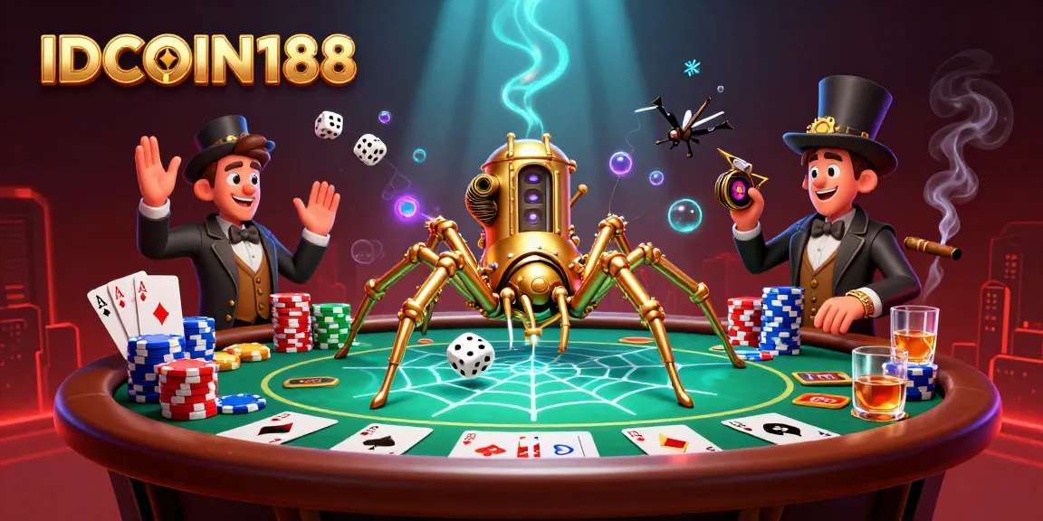 Engage with IDCOIN188's steampunk-style poker scene featuring intricate details and vibrant colors.