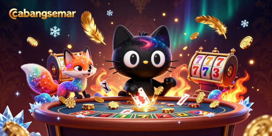 Cabangsemar menarik chip emas di kasino dengan interaksi lucu antara kucing dan rubah nebula.