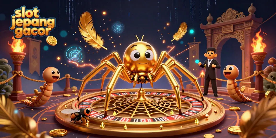 Experience the excitement of slot jepang gacor with a golden spider and vibrant gambling elements.
