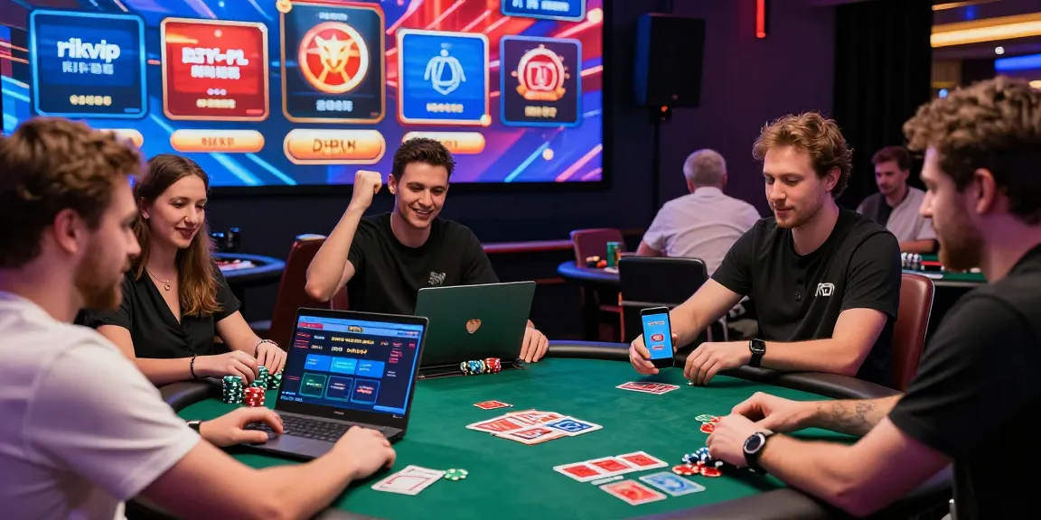 Engaging online gaming scene featuring players around tables enjoying rikvip games with vibrant atmosphere.