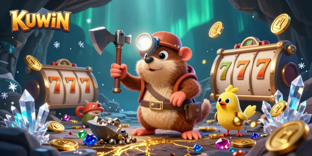 Spin the reels and discover treasures at KUWIN with this exciting illustration of slot gaming.