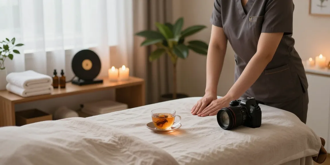 Enjoying a tranquil massage therapy room setup for 부천출장마사지 services, showcasing relaxation and wellness.