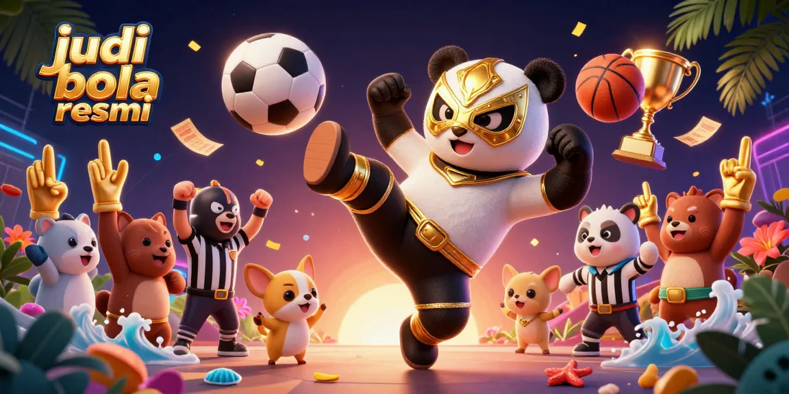 Experience thrilling judi bola resmi action as a panda wrestler takes a flying kick amid excited animal fans.