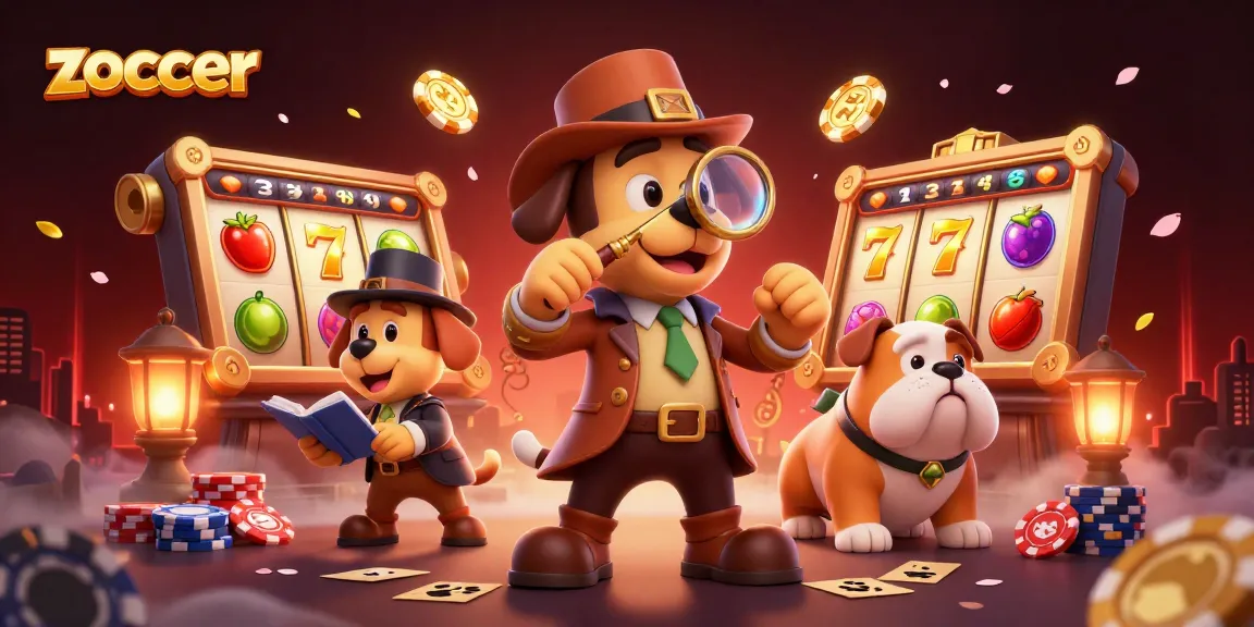 Zoccer showcases an exciting casino adventure with a detective and bulldog uncovering poker treasures.