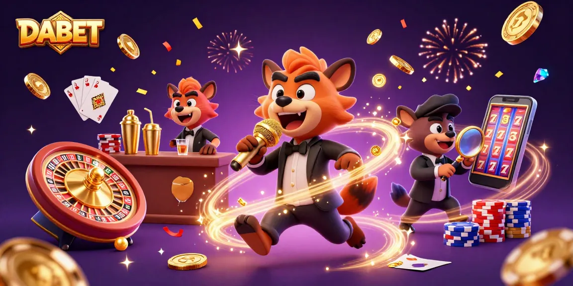 DABET enhances the gaming experience as hyenas celebrate in a vibrant casino scene.