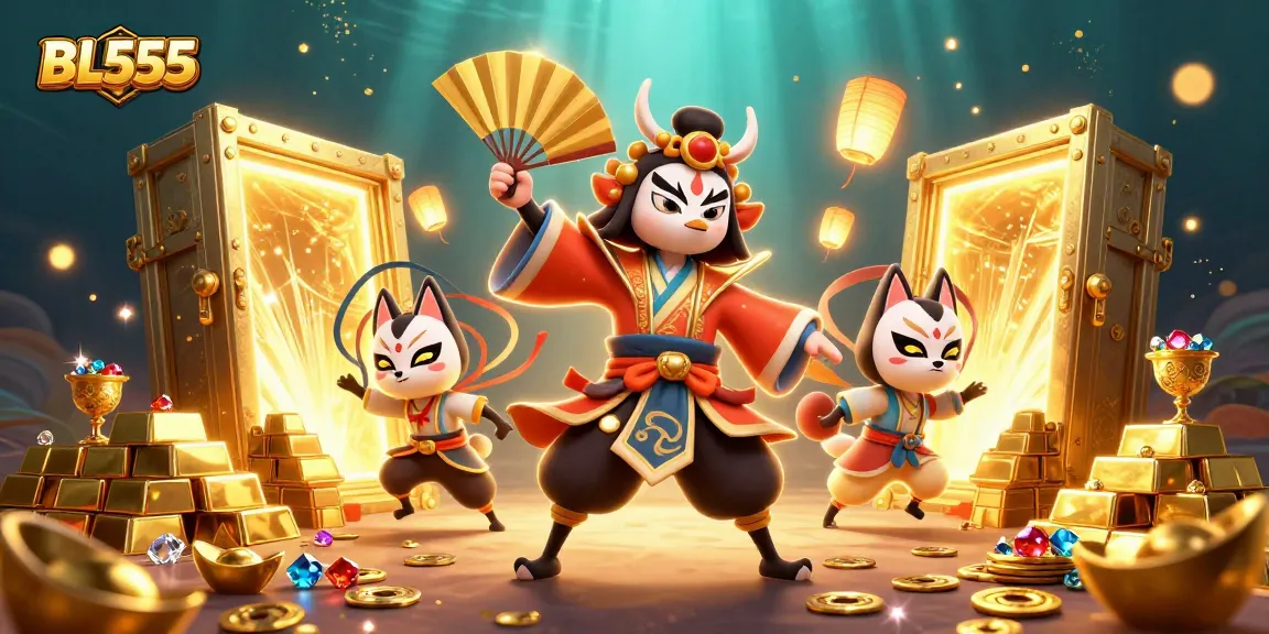 Experience excitement at BL555 with vibrant kabuki warriors and treasures of the casino world.