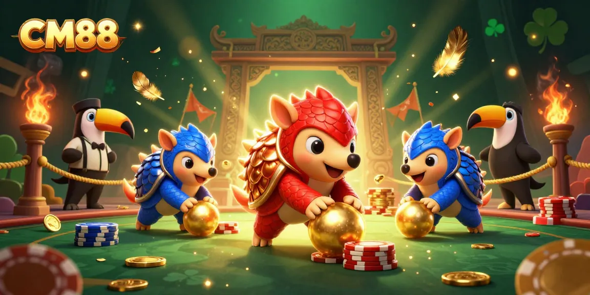 Experience thrilling gaming with CM88 featuring rival pangolins in a vibrant casino showdown.