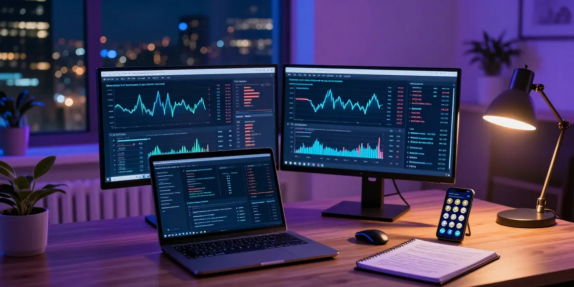 Funexchange innovative trading workspace with cryptocurrency analytics screens and digital wallet on a modern desk, reflecting a secure and advanced trading environment.