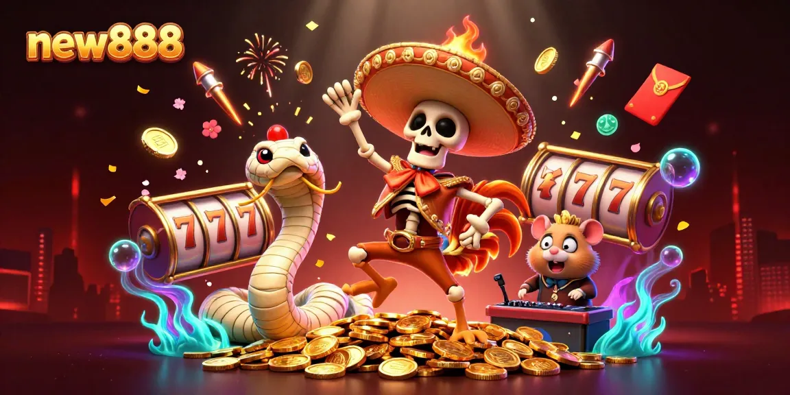 Experience thrilling jackpots with new888 in a vibrant 3D casino scene full of action.
