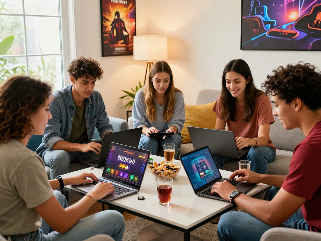 Ambiente di gioco online sicuro in un gruppo di amici, evidenziando i casino sicuri non AAMS.