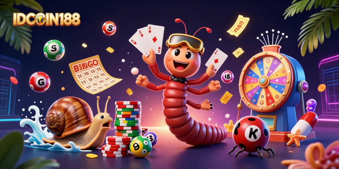 IDCOIN188 brings excitement to the casino with a millipede dealer and vibrant lottery balls.