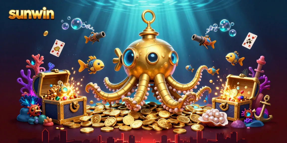 Win big with sunwin in this vibrant 3D underwater casino scene featuring unique characters and elements.