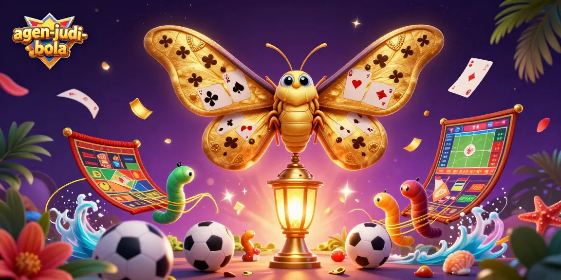 Engage in exciting sports betting with agen-judi-bola featuring vibrant themes, trophies, and betting slips.
