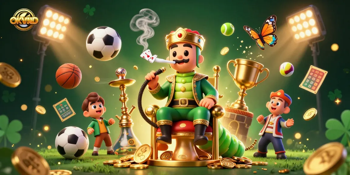 Engage with OKVND in a vibrant casino scene featuring dynamic gambling elements and an enchanting caterpillar master.