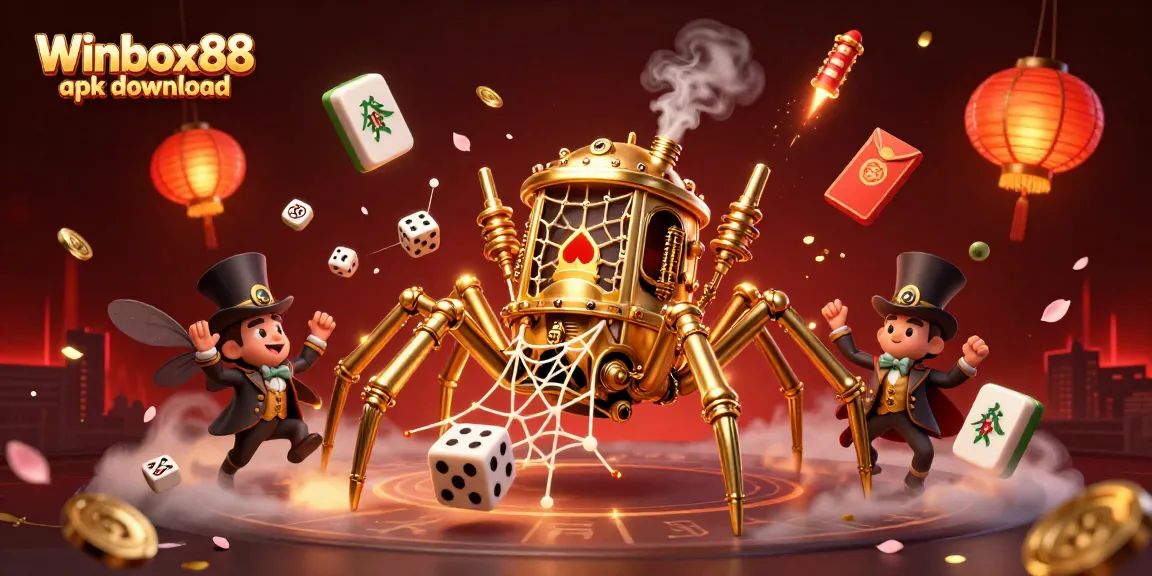 Access Winbox88 apk download with a fun steampunk-themed casino art featuring dynamic elements.