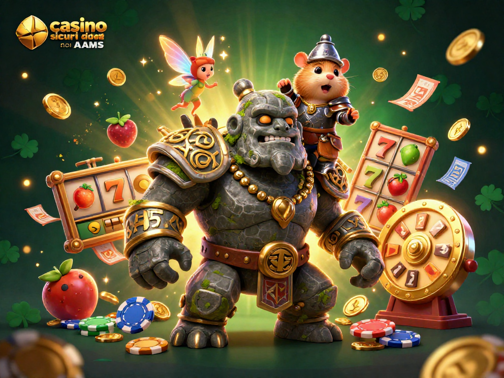 Ispirati nel mondo dei casinò con "casinò sicuri non AAMS", personaggi vivaci in una scena piena di elementi di gioco.