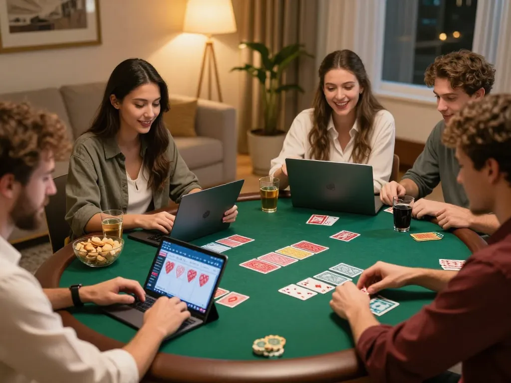 Friends enjoying Vin88 online poker with vibrant visuals and engaging gameplay.