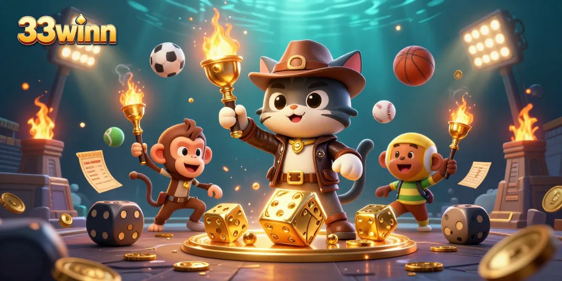 Engage in thrilling gameplay at 33winn with a vibrant casino adventure illustration.