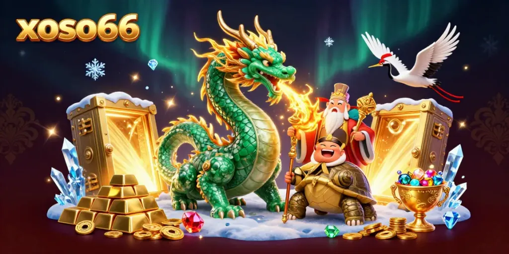 Experience excitement with xoso66 as lucky symbols and golden treasures fill the scene.