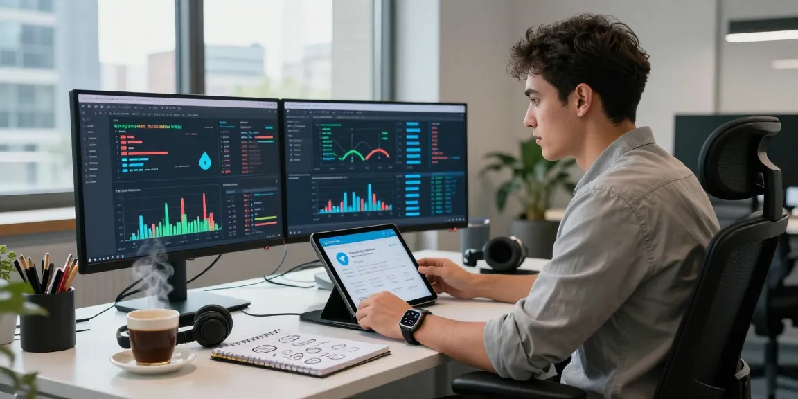 Professional analyzing data at a modern workspace showcasing telegraimin.com tech services.