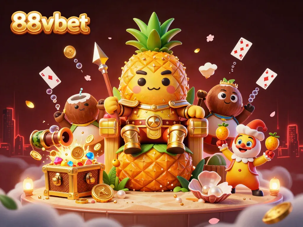 Experience excitement at the 88vbet casino with vibrant gaming characters and treasures.