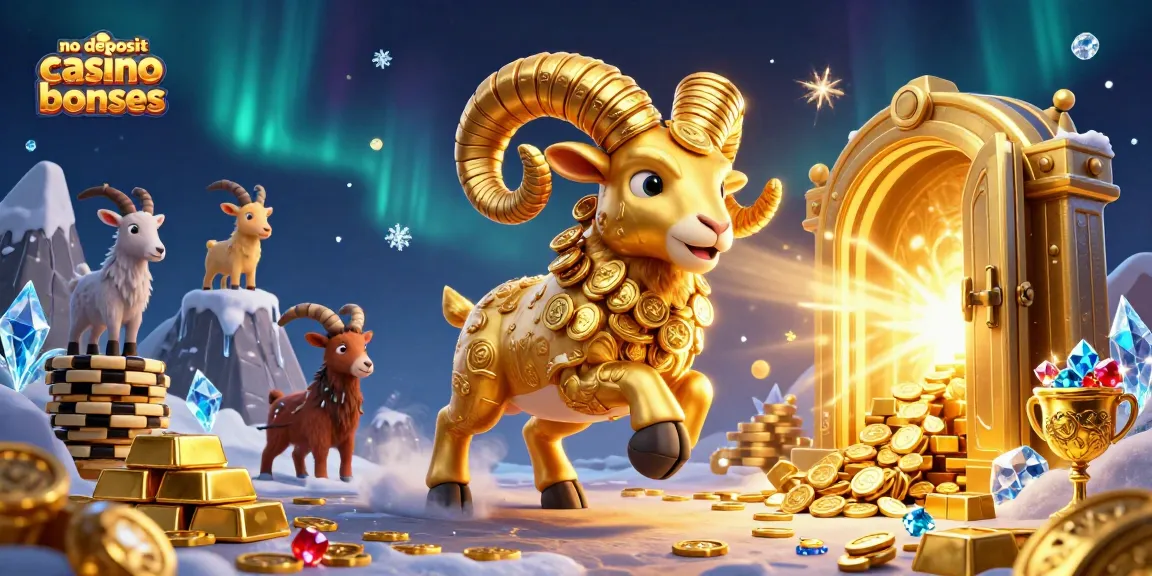 No deposit casino bonuses come alive in a vibrant 3D scene featuring a charging ram and treasures.