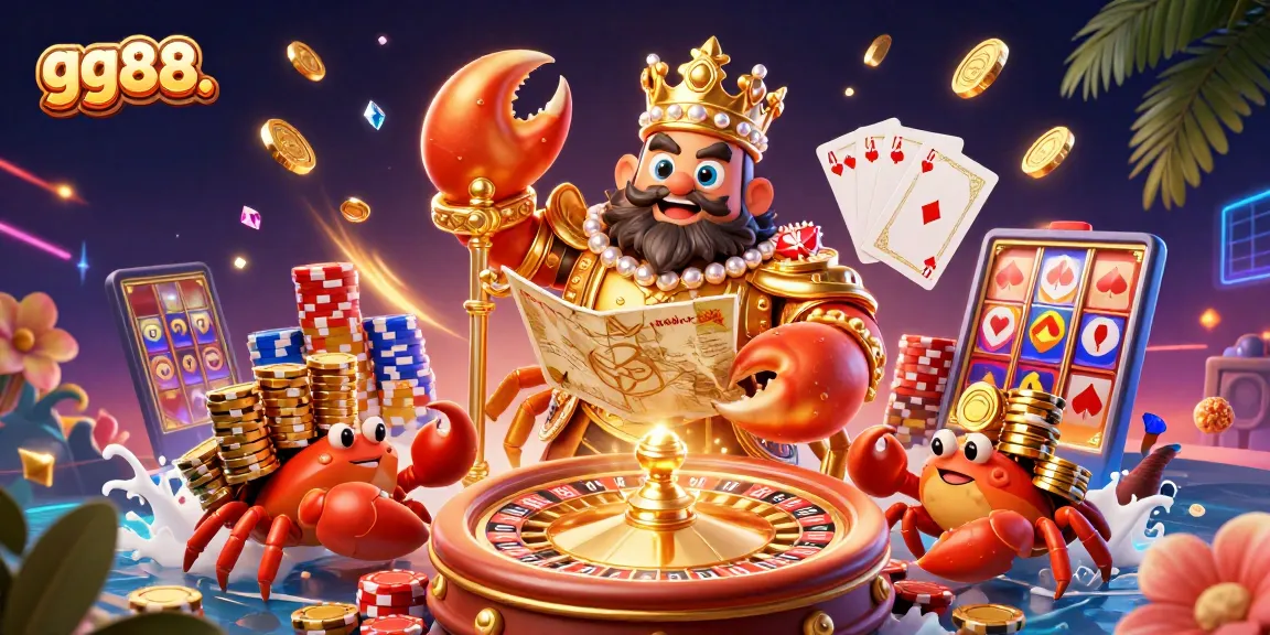 Spin the reels of gg88. as the golden crab emperor rules over an extravagant casino world, adorned with treasures.