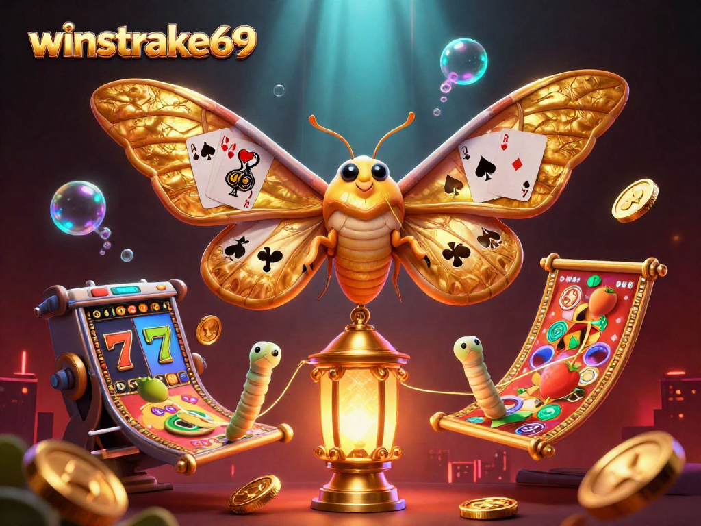 Experience the excitement of winstrike69 with vibrant 3D casino artwork showcasing dynamic slot reels.
