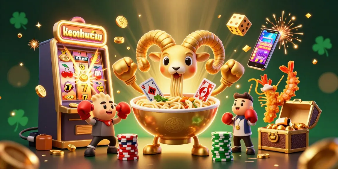 Engage with keonhacai5nam in a vibrant 3D casino scene featuring a golden ramen bowl dealer and dynamic game elements.