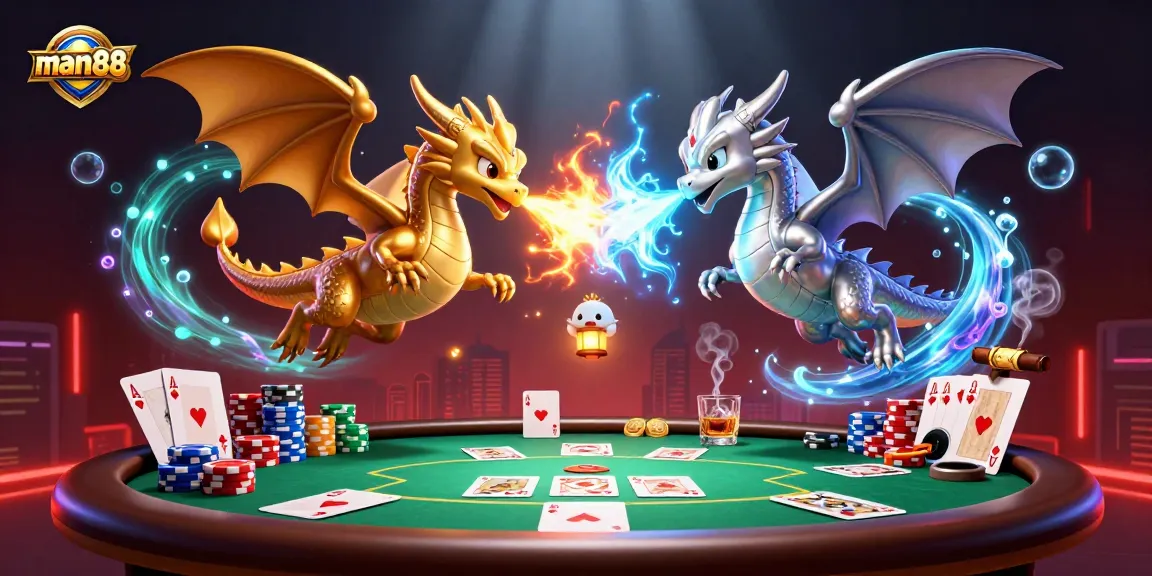 Experience the thrill of man88 gaming with dynamic dragons and poker elements in 3D!