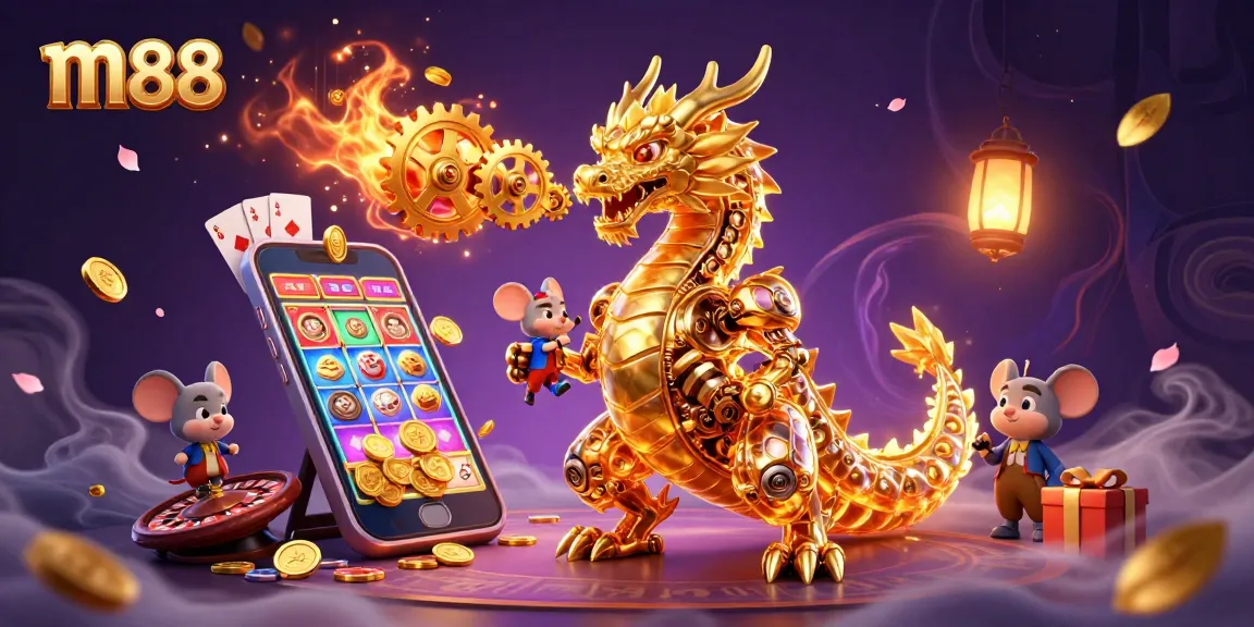 M88 offers thrilling gameplay with a golden dragon and immersive slot games bursting with coins.