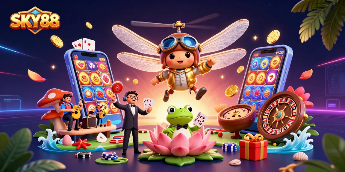 Experience thrilling games at SKY88 with vibrant casino elements and engaging characters in action.