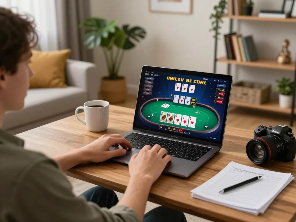 Participer au casino en ligne argent réel France depuis chez soi avec un setup de jeu dynamique, mettant en avant le gameplay du poker.