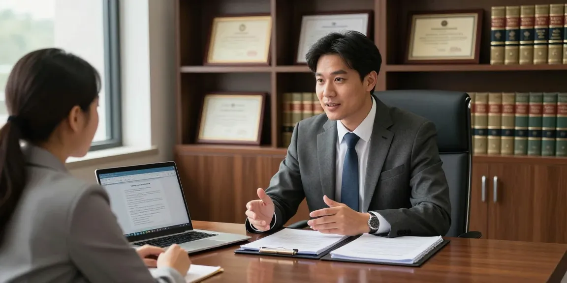 Law office consultation with attorney providing legal advice more.. in a professional setting.