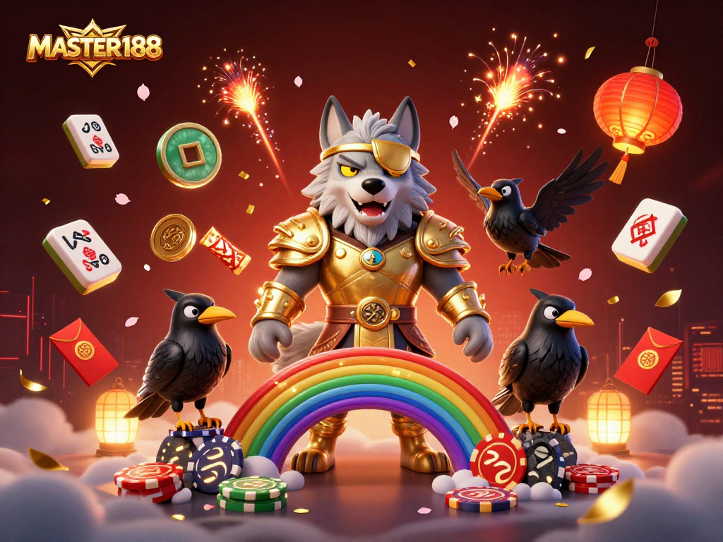Experience the vibrant thrill of the casino world with MASTER188's Norse-themed golden illustration.