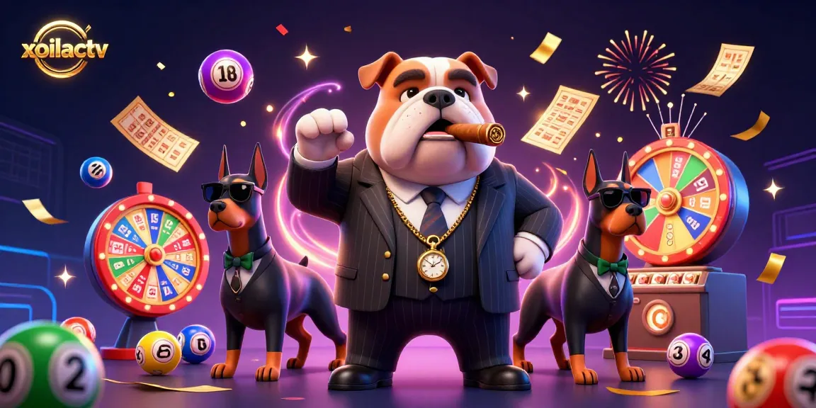 Xoilactv offers vibrant lottery excitement with colorful balls and a mafia theme in this lively 3D illustration.