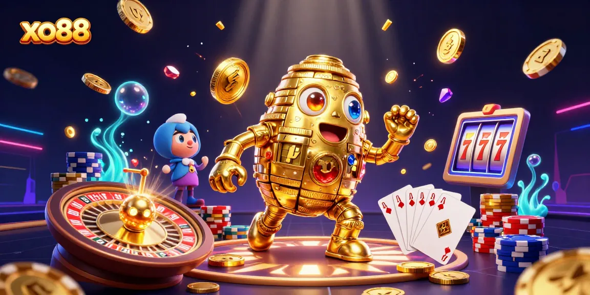 Experience thrilling gameplay with xo88, featuring a golden golem amidst dazzling casino elements.