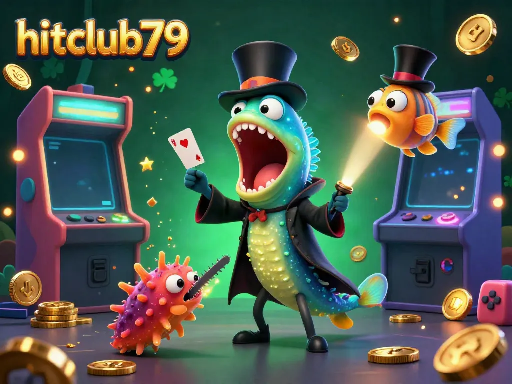 Engage with hitclub79's lively magic act featuring vibrant 3D casino characters amid colorful game elements.