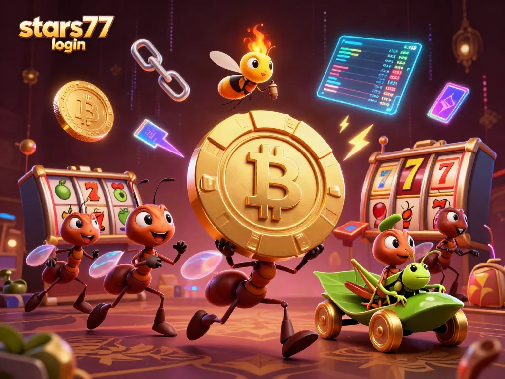 Melalui stars77 login, nikmati permainan slot dengan chip poker emas raksasa dan karakter lucu berpetualang.