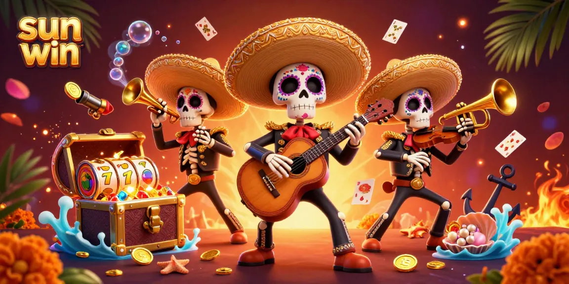 Experience the thrill with sun win as vibrant mariachi skeletons play amidst exploding treasures.