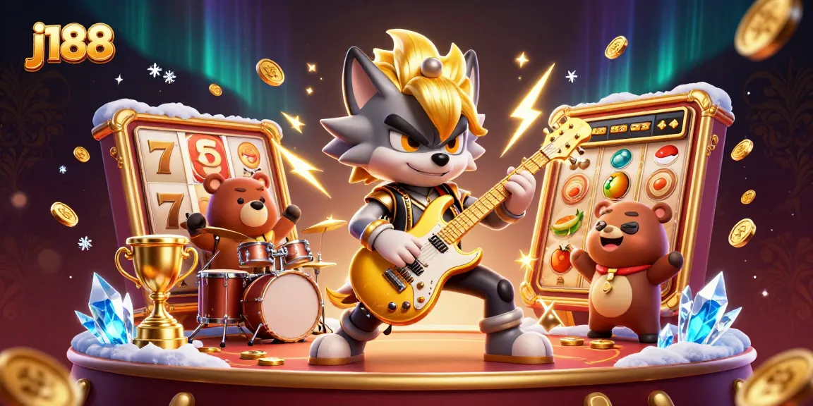 Experience the excitement of j188 with dynamic gaming elements, a rock star wolf, and thrilling casino themes.