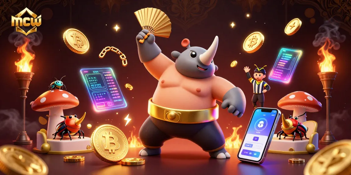 mcw players enjoy the thrilling sumo match, with golden coins flying, in an exciting 3D illustration.