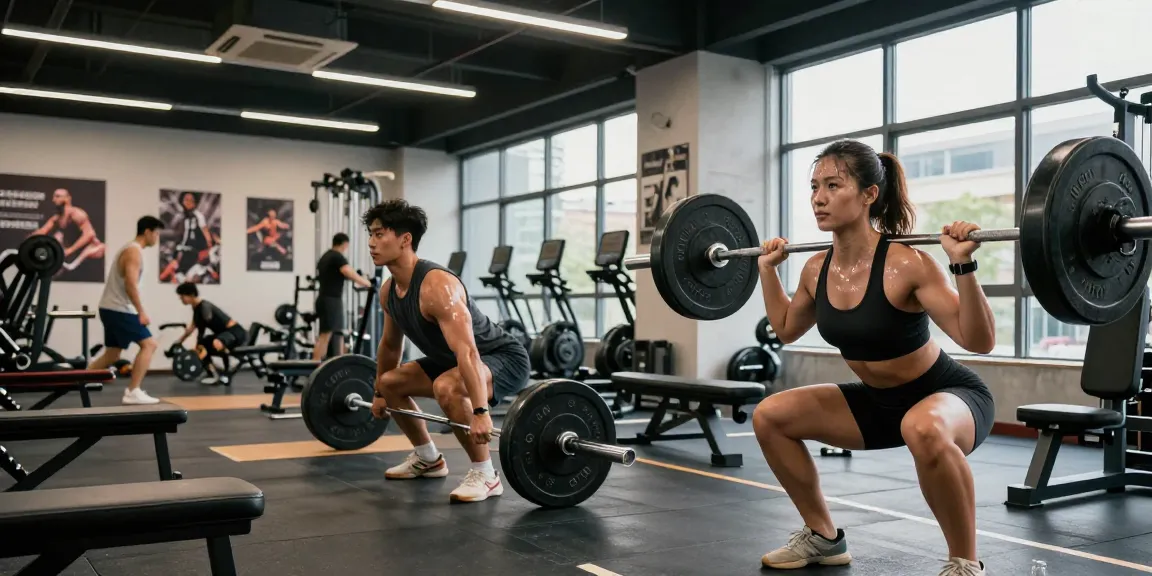 Kraftsportler, die im Steroidshop-Fitnessstudio mit modernem Equipment trainieren.
